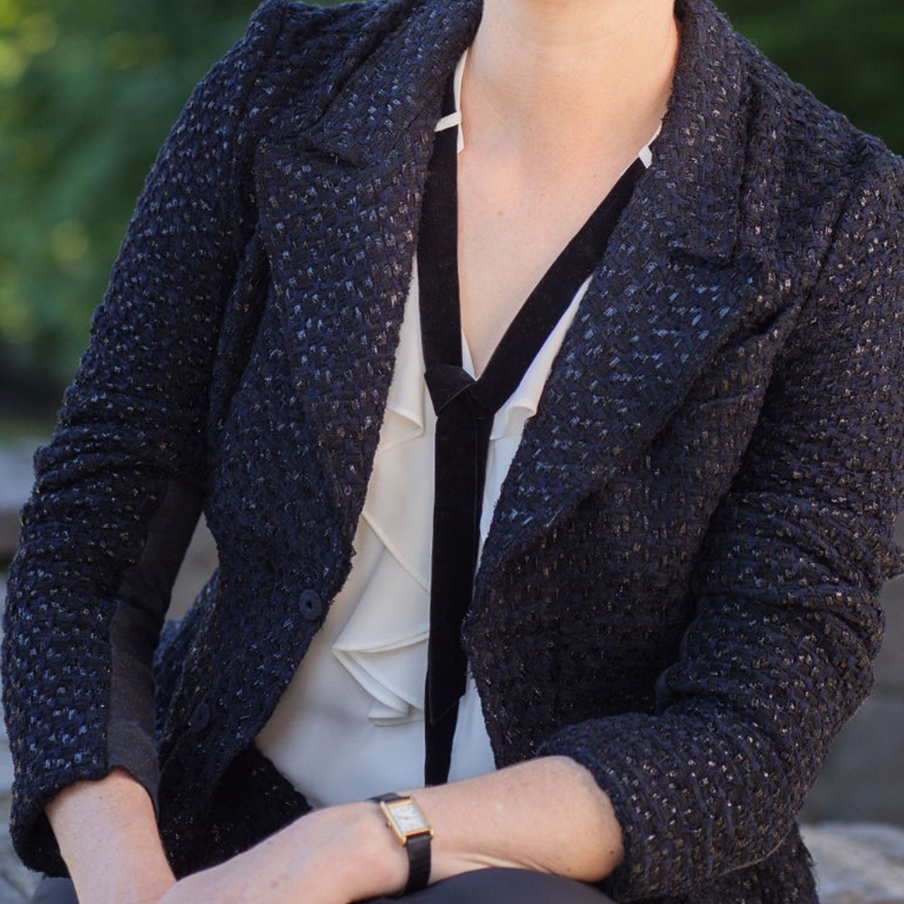Couture Tweed Blazer | Marni | Black and Navy Metallic - Picture 2 of 10